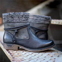 Damen Strick-Stulpen-Ankle Boots mit Schnürung - Schwarz