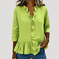 Malena | Damen Rüschen Langarm Bluse - Grün