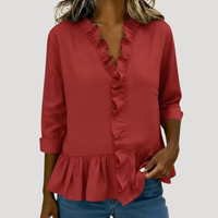 Malena | Damen Rüschen Langarm Bluse - Rot
