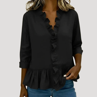 Malena | Damen Rüschen Langarm Bluse - Schwarz