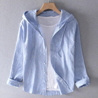 Malia | Lockere Leinenbluse mit Kapuze - Hellblau