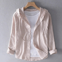 Malia | Lockere Leinenbluse mit Kapuze - Beige