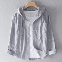 Malia | Lockere Leinenbluse mit Kapuze - Grau