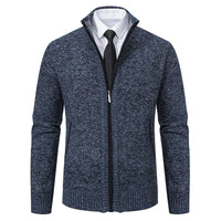 Malte | Herren Thermo Strickjacke mit Stehkragen - 6601 Blaugrau