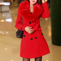 Damen Wintermantel mit Knöpfen und Taschen - Rot