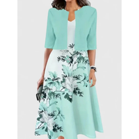 Melanie | Damen Florales Muster Midikleid mit Strickjacke - Grün