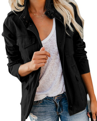 Margarete | Damen Utility Zip Jacke - Schwarz