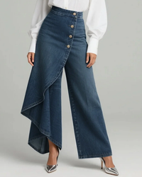 Margarete | Damen Wickelhose mit breitem Bein - Blau