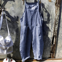Marike | Damen Gestreifte Weite Latzhose mit Taschen - Blau