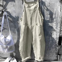 Marike | Damen Gestreifte Weite Latzhose mit Taschen - Grün