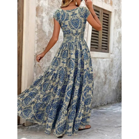 Jette | Damen Sommer Blumig Boho-Kleid - Blau