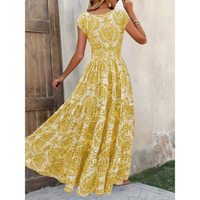Jette | Damen Sommer Blumig Boho-Kleid - Gelb