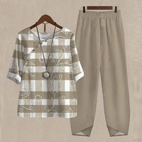 Lisanne | Damen Zweiteiler Set Schmetterlingsprint Hose - Khaki