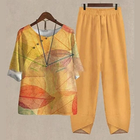 Lisanne | Damen Zweiteiler Set Schmetterlingsprint Hose - Orange