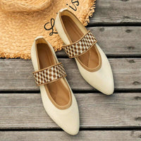 Marlena | Damen Mary Jane Karomuster Ballerinas - Beige