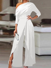 Marlena | Damen Schulterfreier Wide Leg Jumpsuit - Weiß