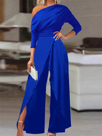 Marlena | Damen Schulterfreier Wide Leg Jumpsuit - Blau