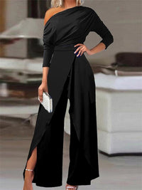 Marlena | Damen Schulterfreier Wide Leg Jumpsuit - Schwarz