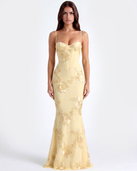 Marlene | Damen Besticktes Formelles Hochzeitsgast Kleid - Gelb