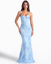 Marlene | Damen Besticktes Formelles Hochzeitsgast Kleid - Blau