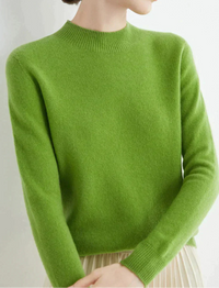 Marlene | Damen Weicher Stehkragen Kashmirpullover - Grün