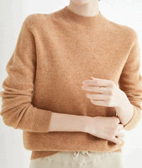 Marlene | Damen Weicher Stehkragen Kashmirpullover - Hellbraun