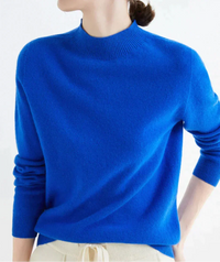 Marlene | Damen Weicher Stehkragen Kashmirpullover - Blau