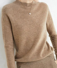 Marlene | Damen Weicher Stehkragen Kashmirpullover - Braun