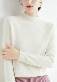 Marlene | Damen Weicher Stehkragen Kashmirpullover - Weiß