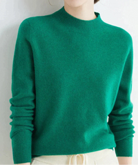 Marlene | Damen Weicher Stehkragen Kashmirpullover - Dunkelgrün
