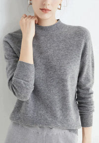 Marlene | Damen Weicher Stehkragen Kashmirpullover - Grau