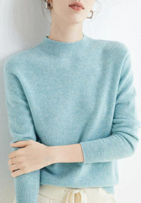 Marlene | Damen Weicher Stehkragen Kashmirpullover - Hellblau