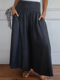 Marlene | Damen Baumwollhose Weitschnitt Sommer Leicht - Schwarz