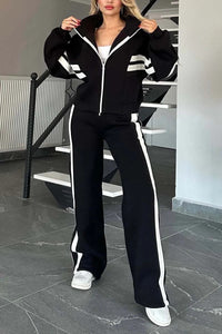 Marlies | Damen Trainingsanzug Set Reißverschluss Jacke Hose - Schwarz