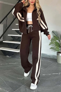 Marlies | Damen Trainingsanzug Set Reißverschluss Jacke Hose - Braun