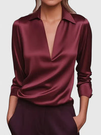 Marlies | Damen V-Ausschnitt Langarm Bluse - Rot