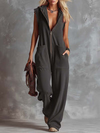 Marlinka | Damen Kapuzen Jumpsuit mit Reißverschluss - Grau