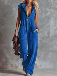 Marlinka | Damen Kapuzen Jumpsuit mit Reißverschluss - Blau