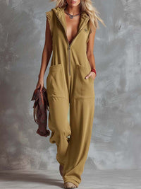 Marlinka | Damen Kapuzen Jumpsuit mit Reißverschluss - Khaki