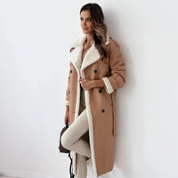 Martina | Damen Gefütterter Langer Knöpfen Mantel - Khaki