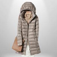 Martina | Damen Gesteppte Lange Kapuze Daunenjacke - Khaki