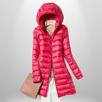 Martina | Damen Gesteppte Lange Kapuze Daunenjacke - Rot