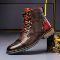 Mateo | Herren Zweifarbige Leder Stiefel - Braunrot