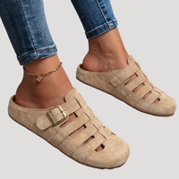 Matilda | Damen Schnallen Clogs mit Cut-Out Details - Khaki