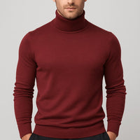 Matthias | Herren Klassischer Langärmliger Rollkragenpullover - Bordeaux