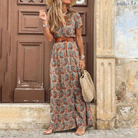 Liora | Damen Maxi Ibiza Kleid Hippie Stil Gürtel – Ibiza Hippie Maxi - Braun