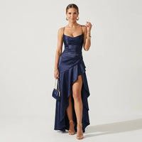 Charlotte | Damen Elegantes Fließendes Abend Maxikleid - Dunkelblau