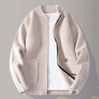 Maximilian | Herren Gerippte Reißverschluss Rippstrickjacke - Beige