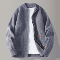 Maximilian | Herren Gerippte Reißverschluss Rippstrickjacke - Grau