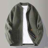 Maximilian | Herren Gerippte Reißverschluss Rippstrickjacke - Grün